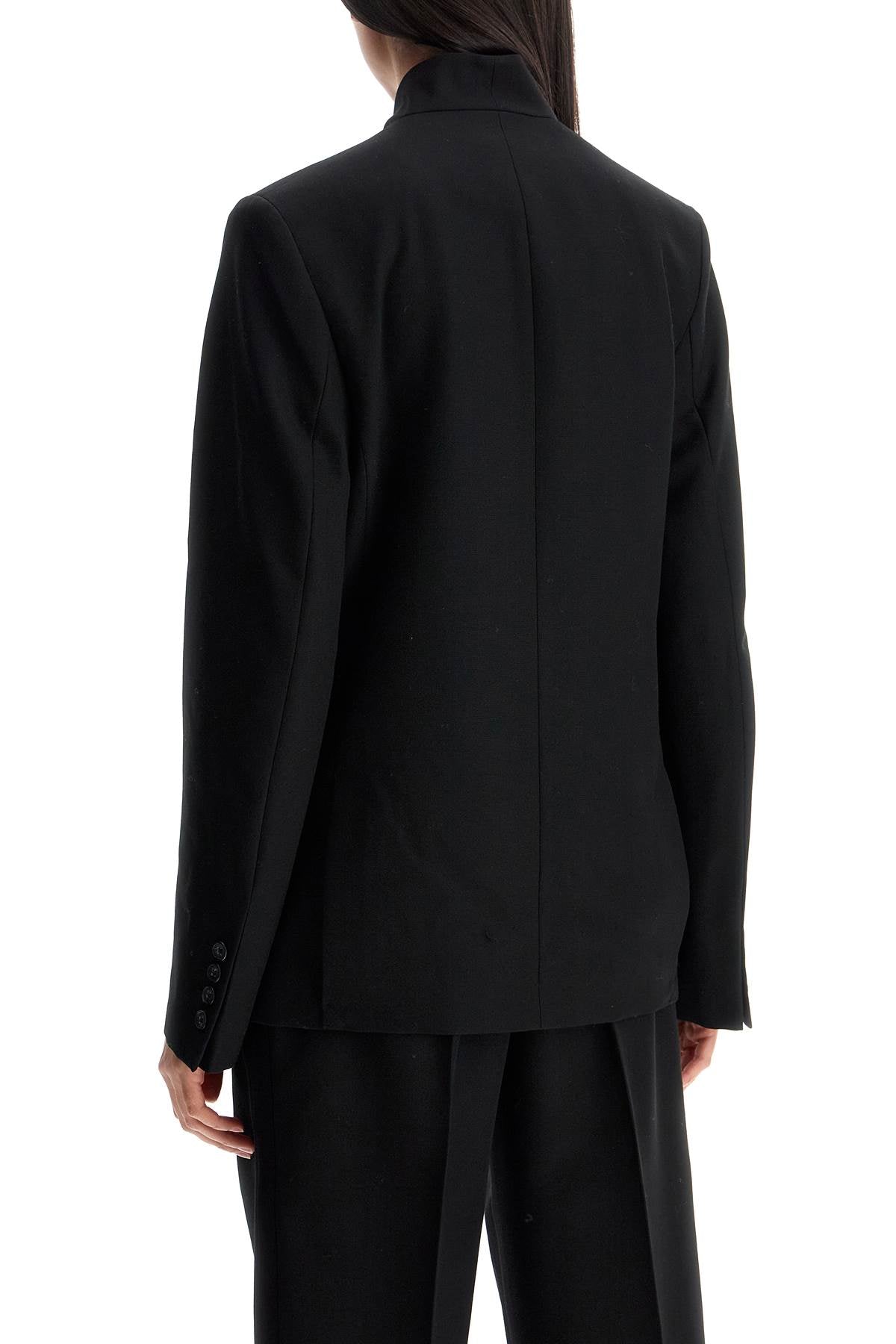 Black Double-breasted Jacket In Recycled Polyester And Wool  - Black