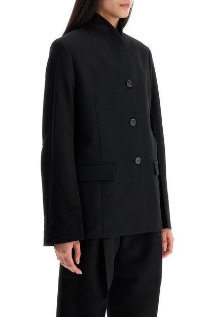 Black Double-breasted Jacket In Recycled Polyester And Wool  - Black