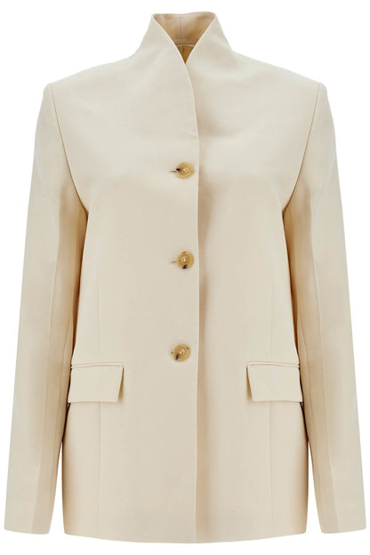 Beige Viscose Blazer With High Collar  - Beige