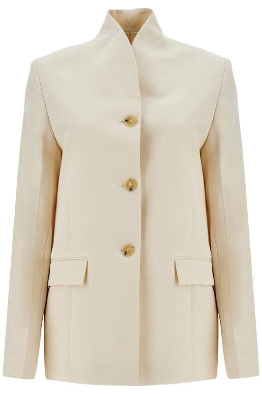 Beige Viscose Blazer With High Collar  - Beige