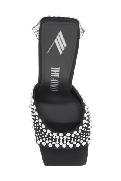 Devon Satin Mules With Crystals  - Silver