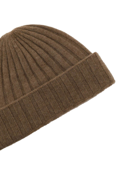 Cashmere Knit Beanie Hat  - Brown