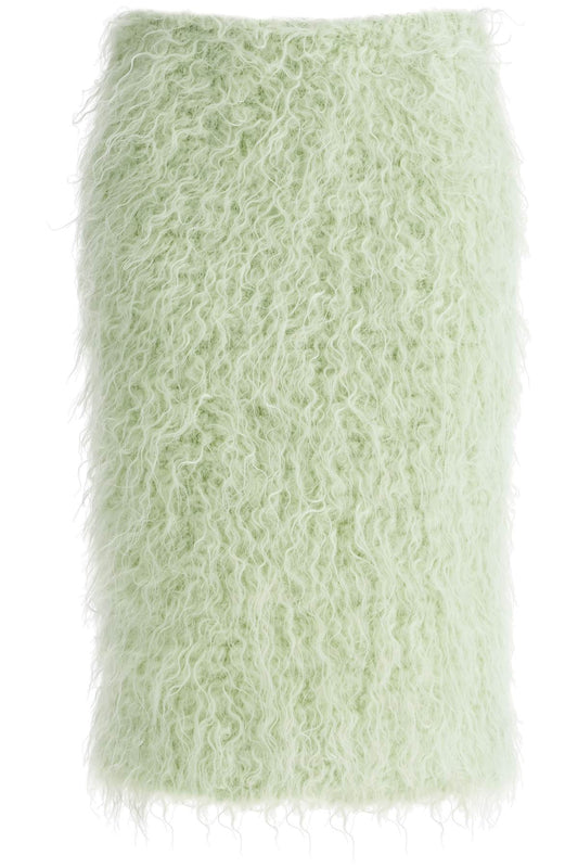 Midi Faux Fur Skirt In  - Green