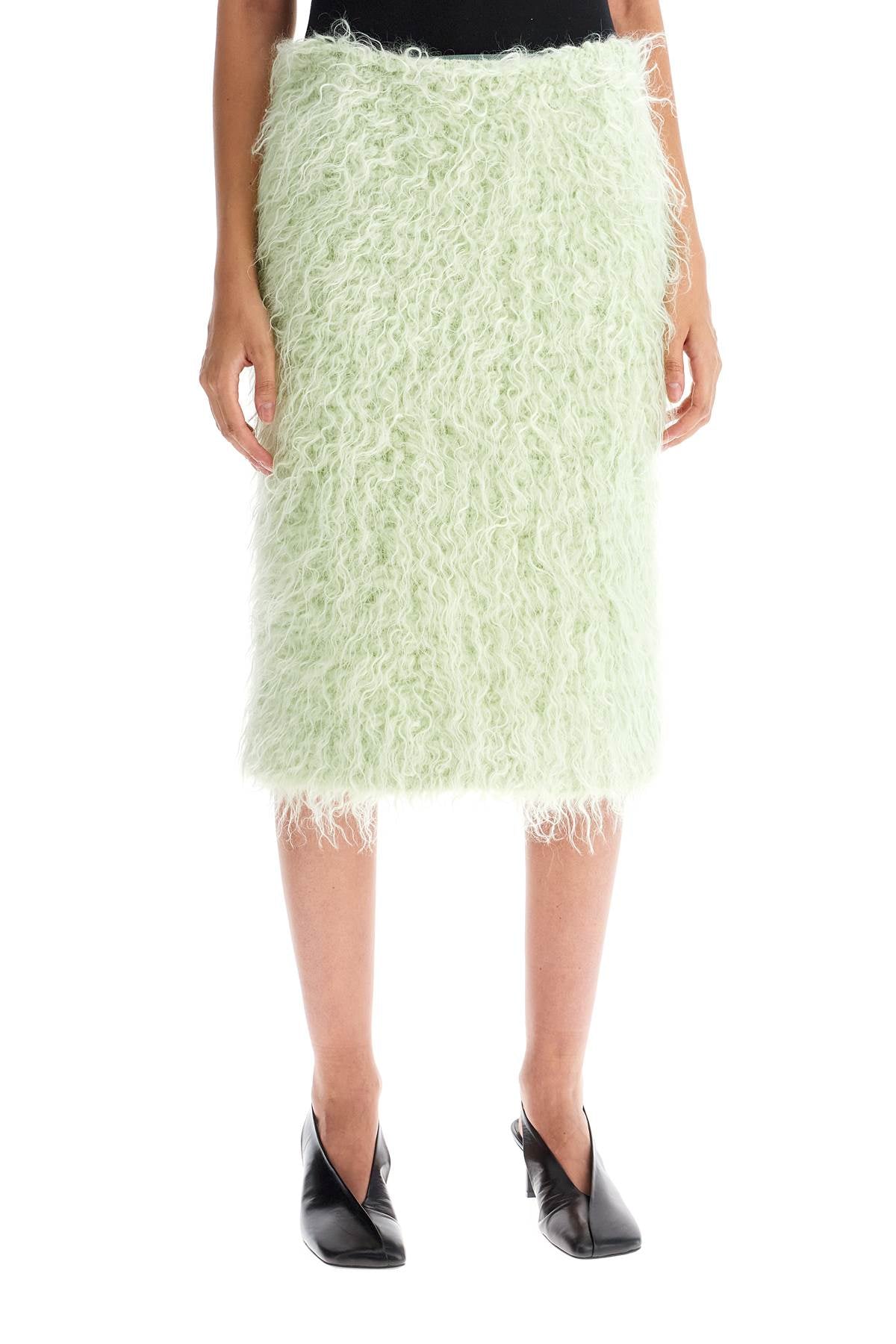 Midi Faux Fur Skirt In  - Green