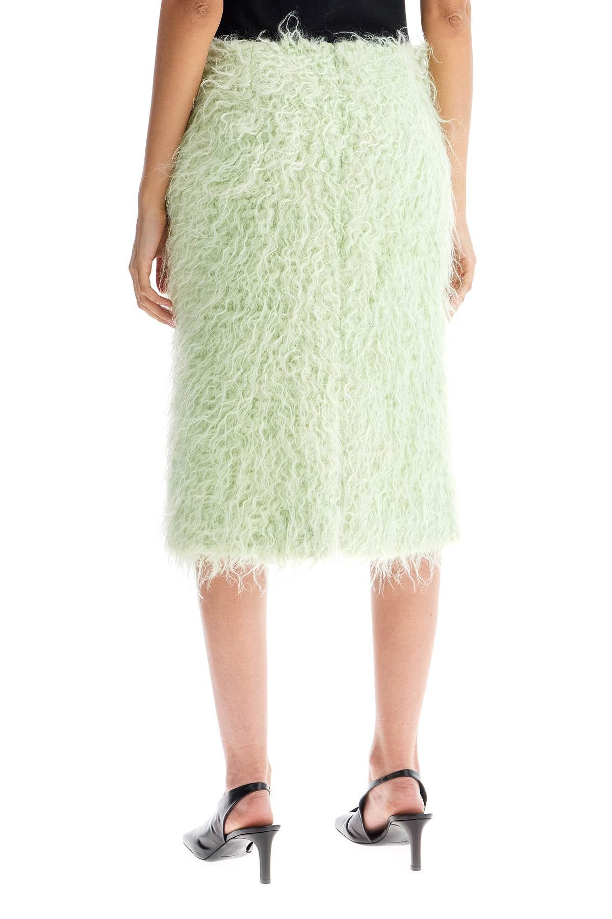 Midi Faux Fur Skirt In  - Green