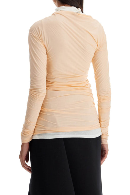 Long-sleeved Draped Top With  - Pink