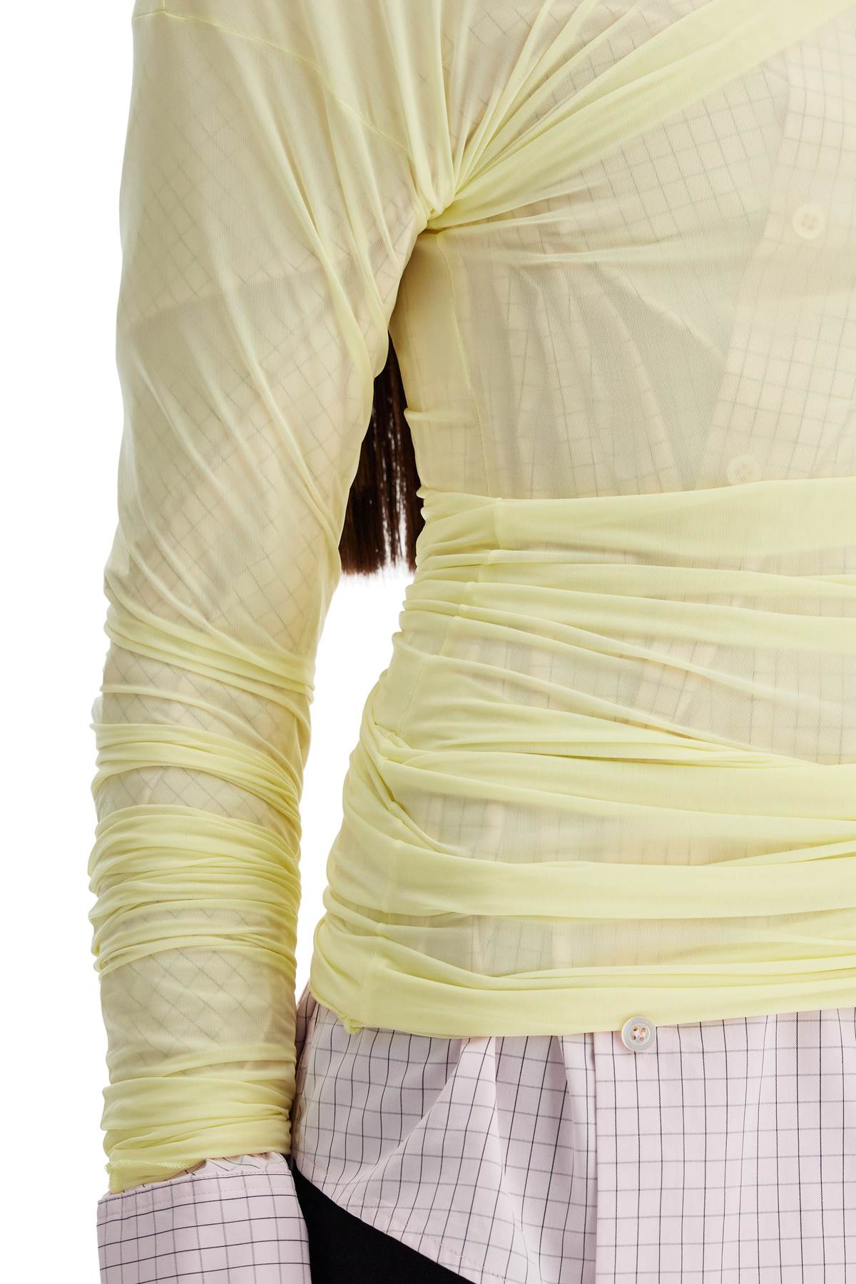 Long-sleeved Draped Top With  - Yellow