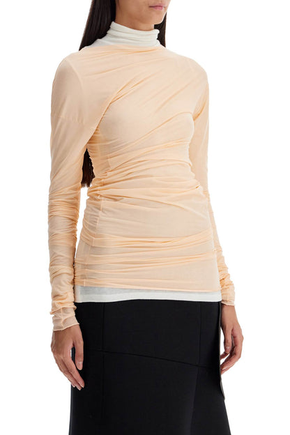 Long-sleeved Draped Top With  - Pink