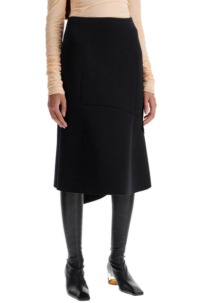 Midi Scuba Skirt With Draping  - Black