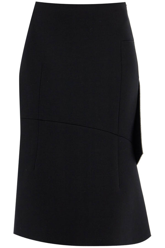 Midi Scuba Skirt With Draping  - Black