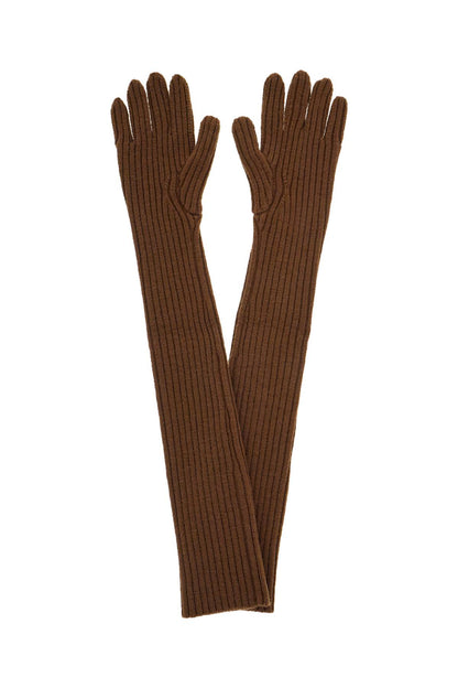 Long Virgin Wool Gloves  - Brown