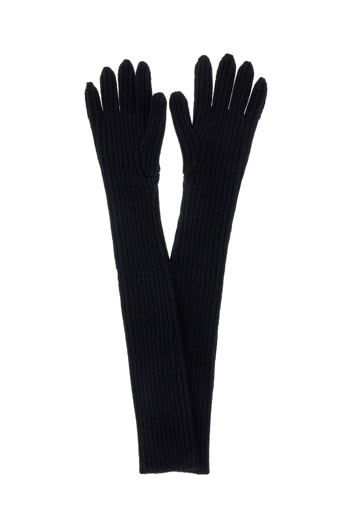 Long Virgin Wool Gloves  - Black