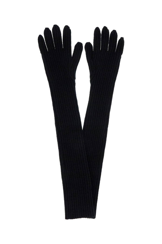 Long Virgin Wool Gloves  - Black