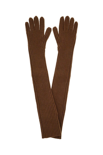 Long Virgin Wool Gloves  - Brown