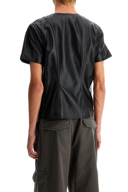 Leather T-shirt With Side Zipper  - Black