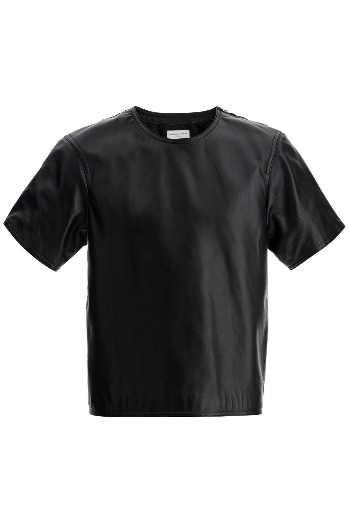 Leather T-shirt With Side Zipper  - Black