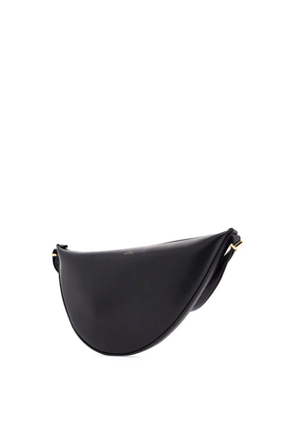 Black Calfskin Half-moon Bag With Adjustable Shoulder Strap  - Black