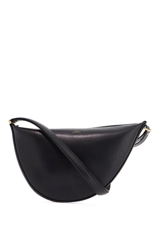 Black Calfskin Half-moon Bag With Adjustable Shoulder Strap  - Black