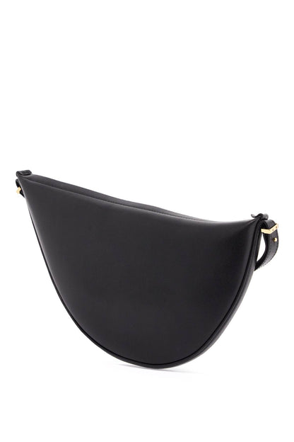 Black Calfskin Half-moon Bag With Adjustable Shoulder Strap  - Black