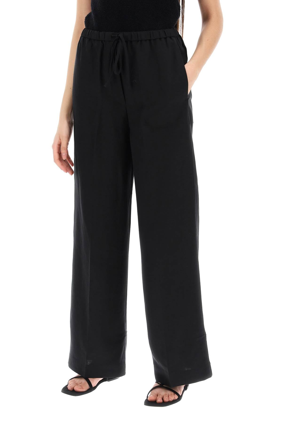 Lightweight Linen And Viscose Trousers  - Black