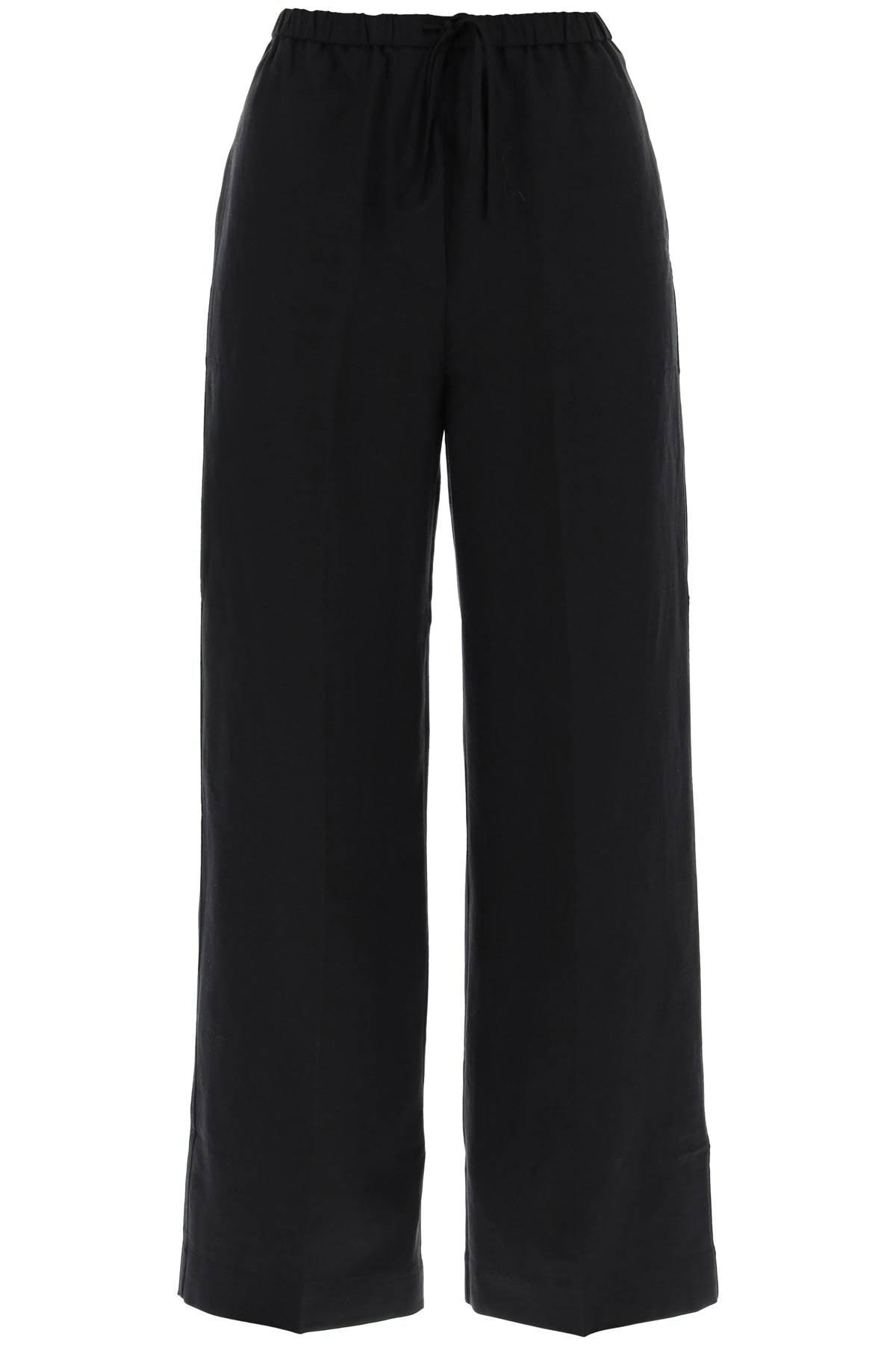 Lightweight Linen And Viscose Trousers  - Black