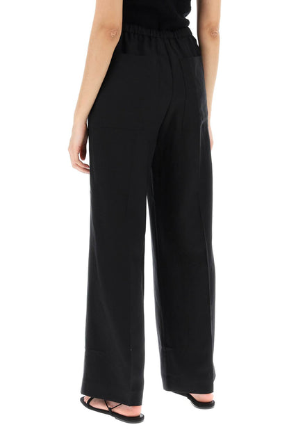 Lightweight Linen And Viscose Trousers  - Black