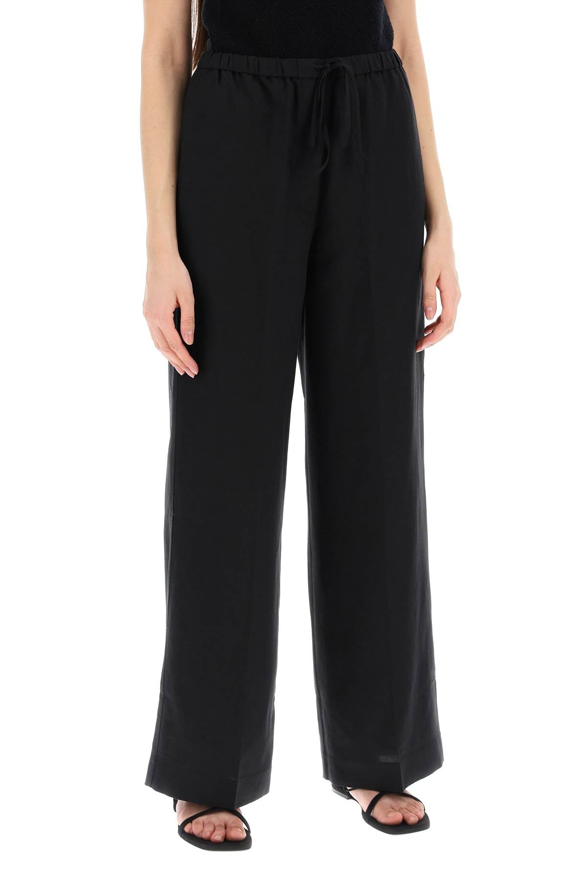 Lightweight Linen And Viscose Trousers  - Black