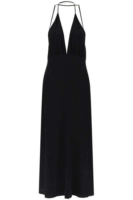 Silk Dress With Double Halter Neckline  - Black