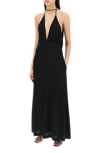 Silk Dress With Double Halter Neckline  - Black