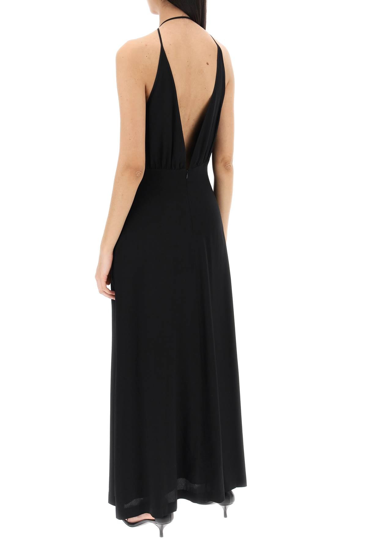 Silk Dress With Double Halter Neckline  - Black