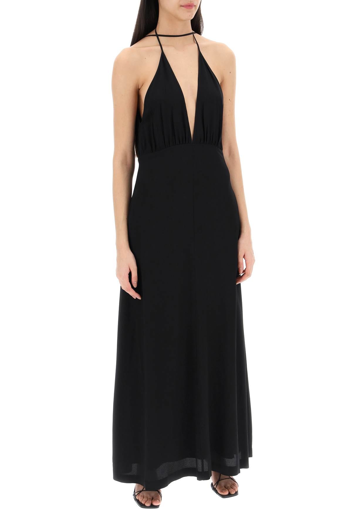 Silk Dress With Double Halter Neckline  - Black