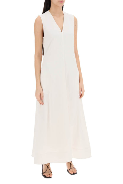 Maxi Flared Dress With V-neckline  - White