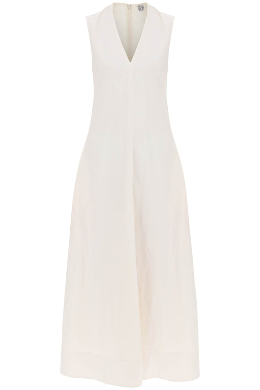 Maxi Flared Dress With V-neckline  - White