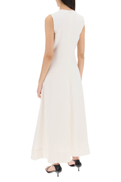 Maxi Flared Dress With V-neckline  - White