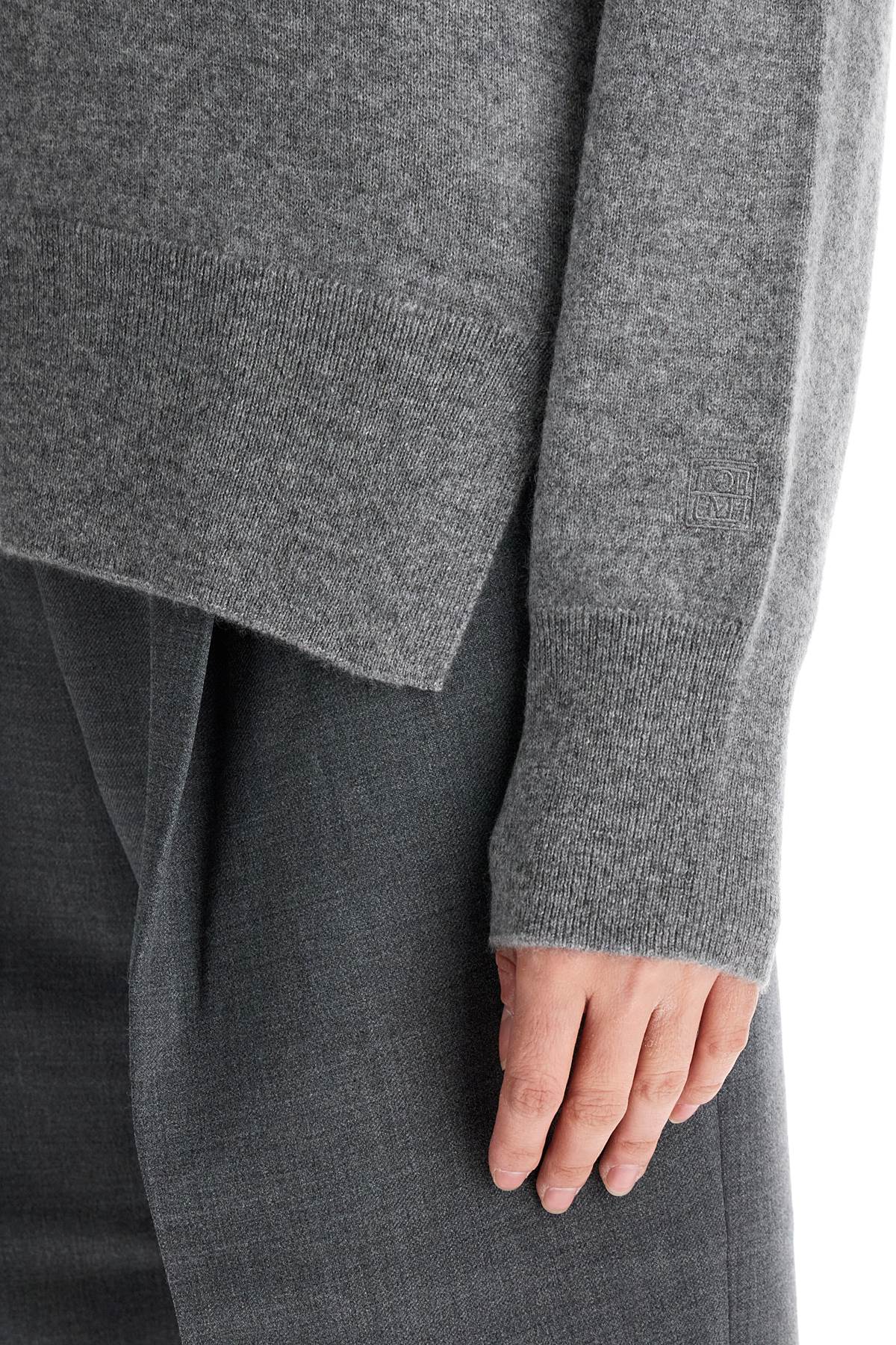 Asymmetrical Grey Mélange Cashmere Sweater  - Grey