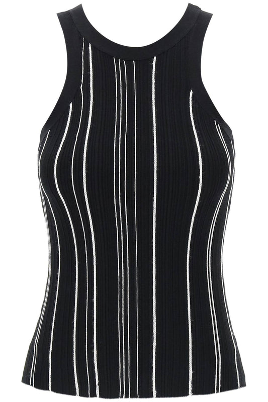 Ribbed Knit Tank Top With Spaghetti  - Black