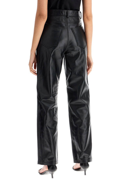 Straight Leather Pants For Men  - Black