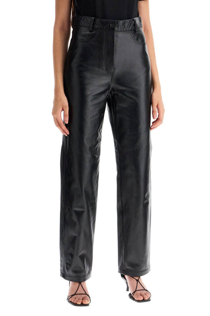 Straight Leather Pants For Men  - Black