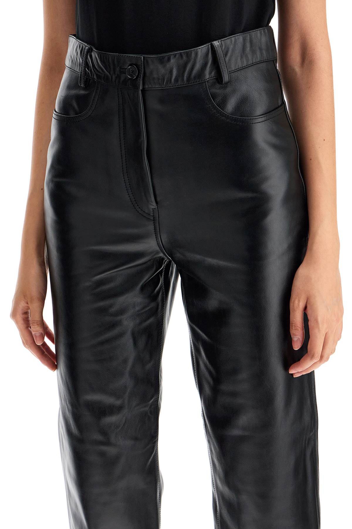 Straight Leather Pants For Men  - Black