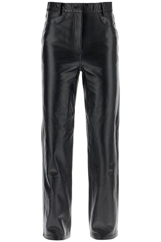 Straight Leather Pants For Men  - Black