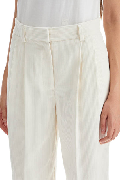 Silk And Cotton Corduroy Pants Made  - White