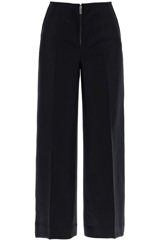 Zip-front Wide Trousers  - Black