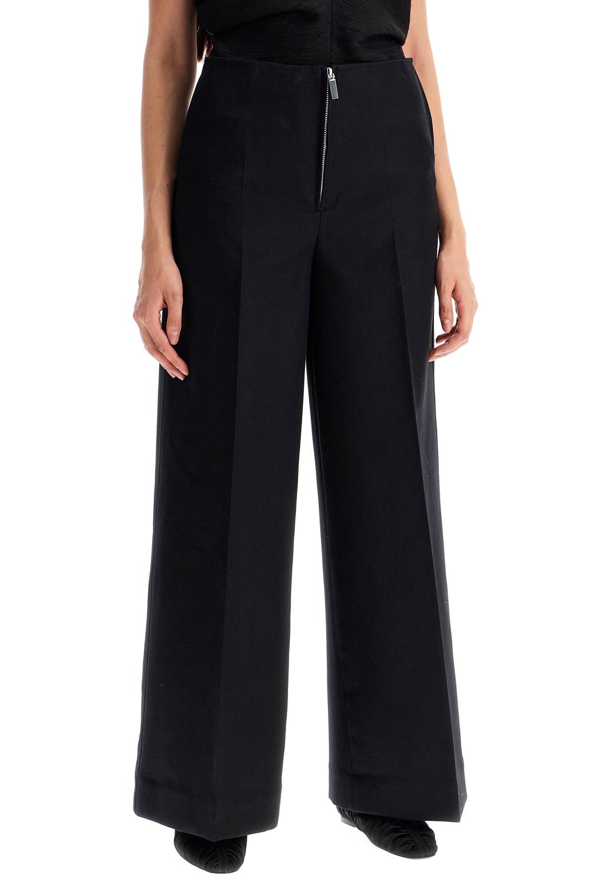 Zip-front Wide Trousers  - Black