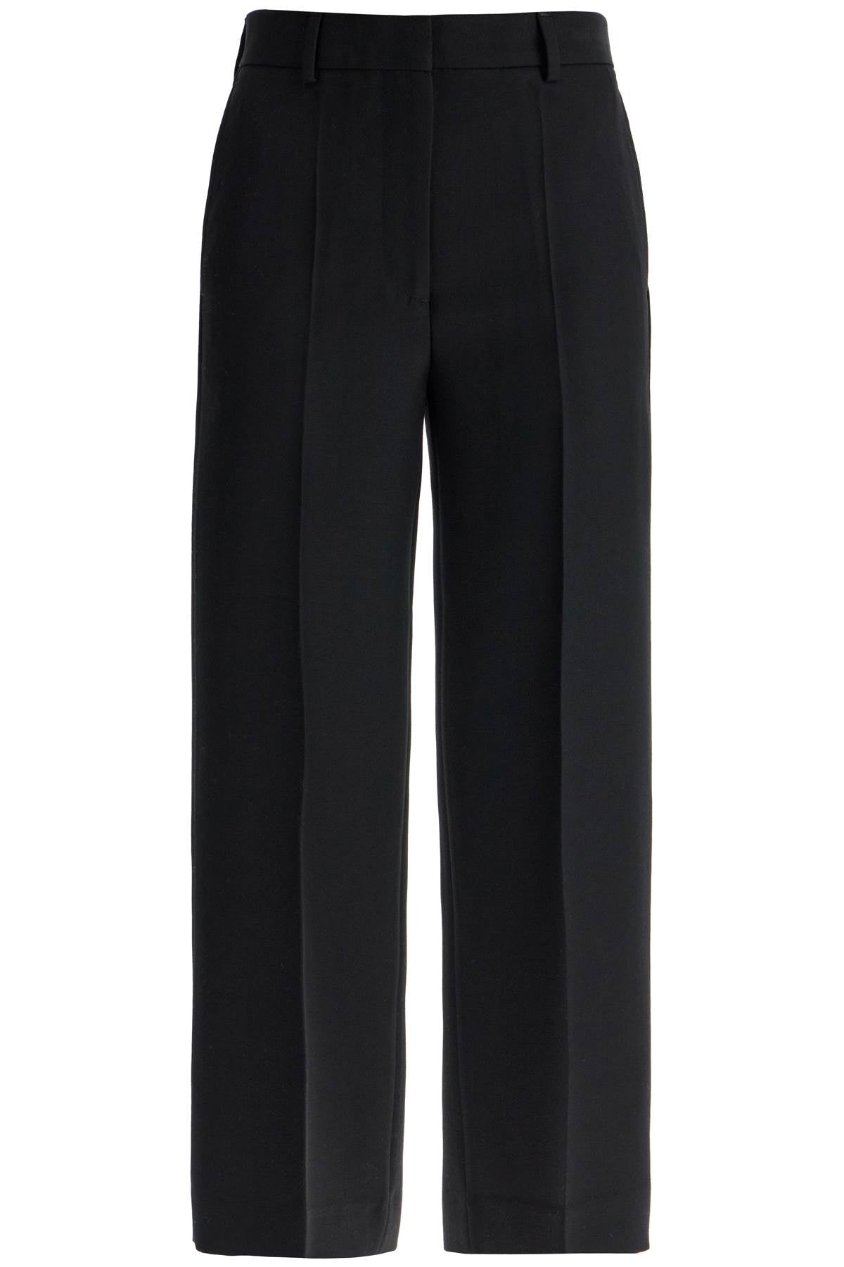 Cropped Wool Blend Trousers  - Black