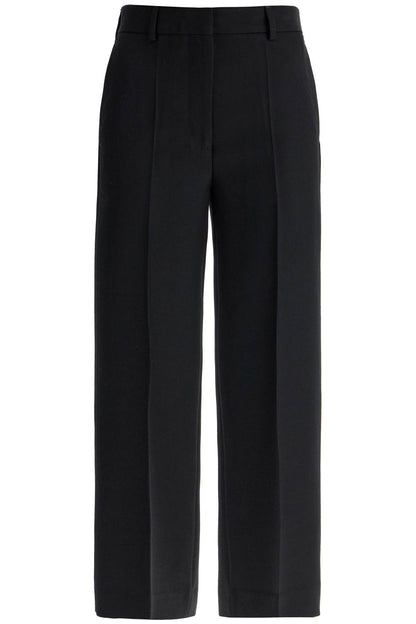 Cropped Wool Blend Trousers  - Black