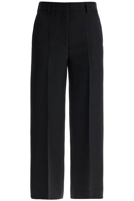 Cropped Wool Blend Trousers  - Black