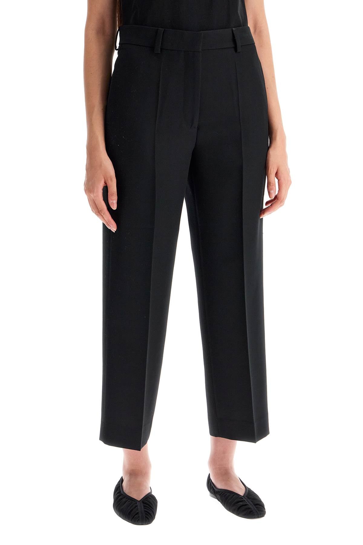 Cropped Wool Blend Trousers  - Black