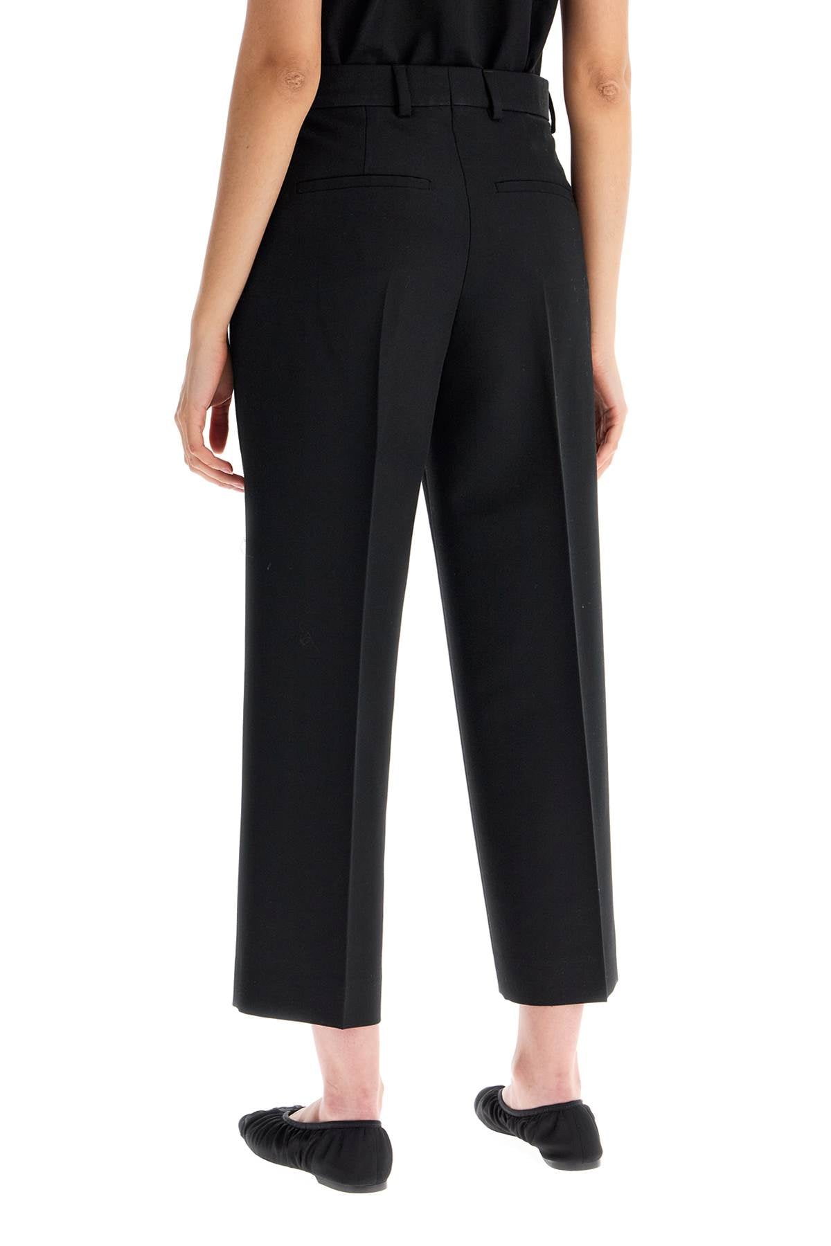 Cropped Wool Blend Trousers  - Black