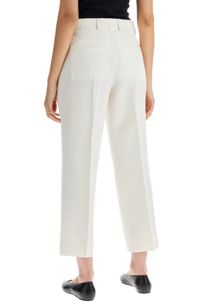 Cropped Wool Blend Trousers  - White