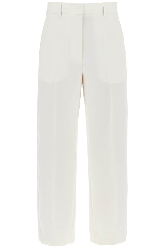 Cropped Wool Blend Trousers  - White